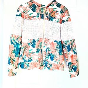 True Religion White, Green Tropical Printed Performance Spring Jacket XS.